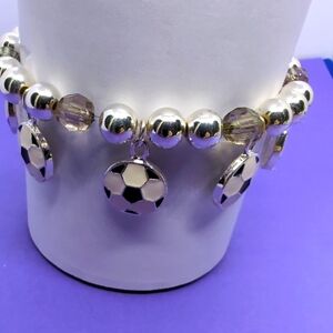 ⚽⚽Beacelet-White Black Charms Soccer Ball Bead Stretch Sterling Beads NWT